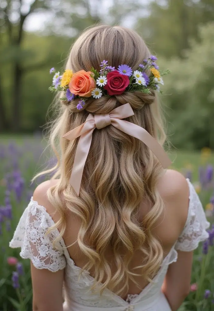 50 Half Up Half Down Bow Hairstyles That Look Cute - 5. Floral Bow