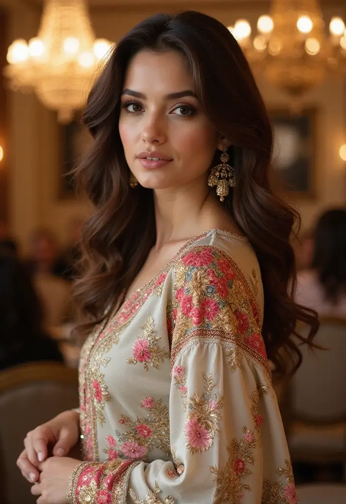 50 Kurti Hairstyles for Short Hair That Complete the Look 20 50 Kurti Hairstyles for Short Hair That Complete the Look - 19. Dramatic Side-Swept Curls for Glam
