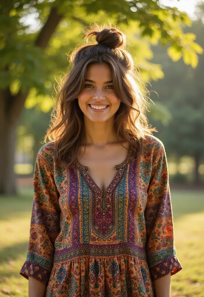 50 Kurti Hairstyles for Short Hair That Complete the Look 2 50 Kurti Hairstyles for Short Hair That Complete the Look - 2. Messy Top Knot for Effortless Style