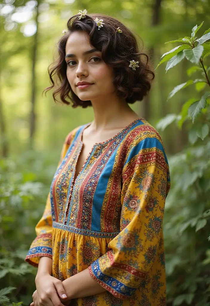 50 Kurti Hairstyles for Short Hair That Complete the Look 3 50 Kurti Hairstyles for Short Hair That Complete the Look - 3. Curly Bob with Floral Accents