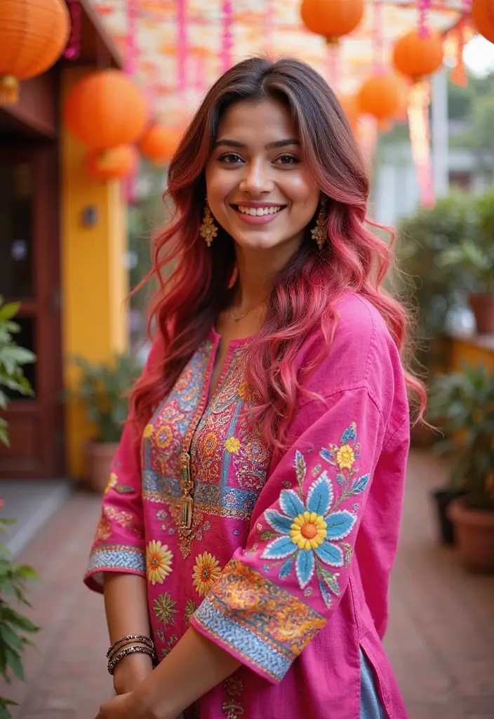 50 Kurti Hairstyles for Short Hair That Complete the Look 34 50 Kurti Hairstyles for Short Hair That Complete the Look - 33. Brightly Colored Hair for a Statement Look