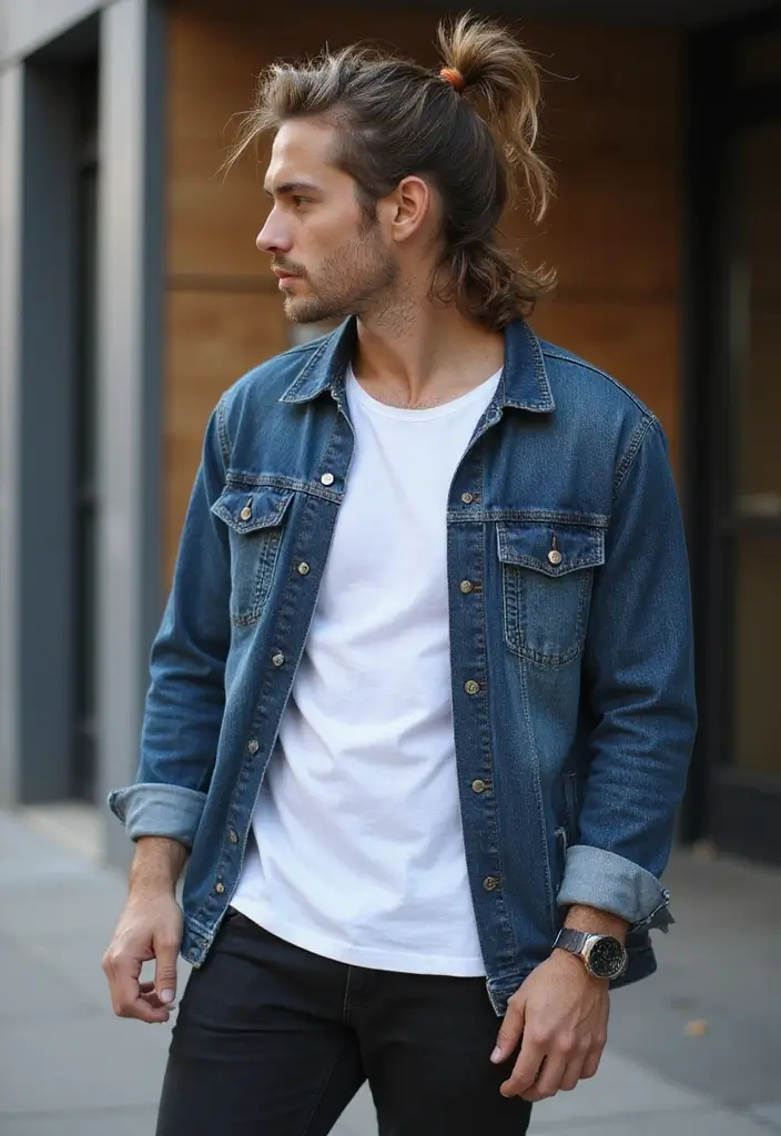 50 Mullet Hairstyles for Men with Straight Hair That Stand Out - 38. Mullet with a Messy Bun