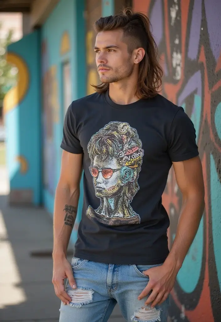 50 Mullet Hairstyles for Men with Straight Hair That Stand Out - 42. Mullet with a Ponytail