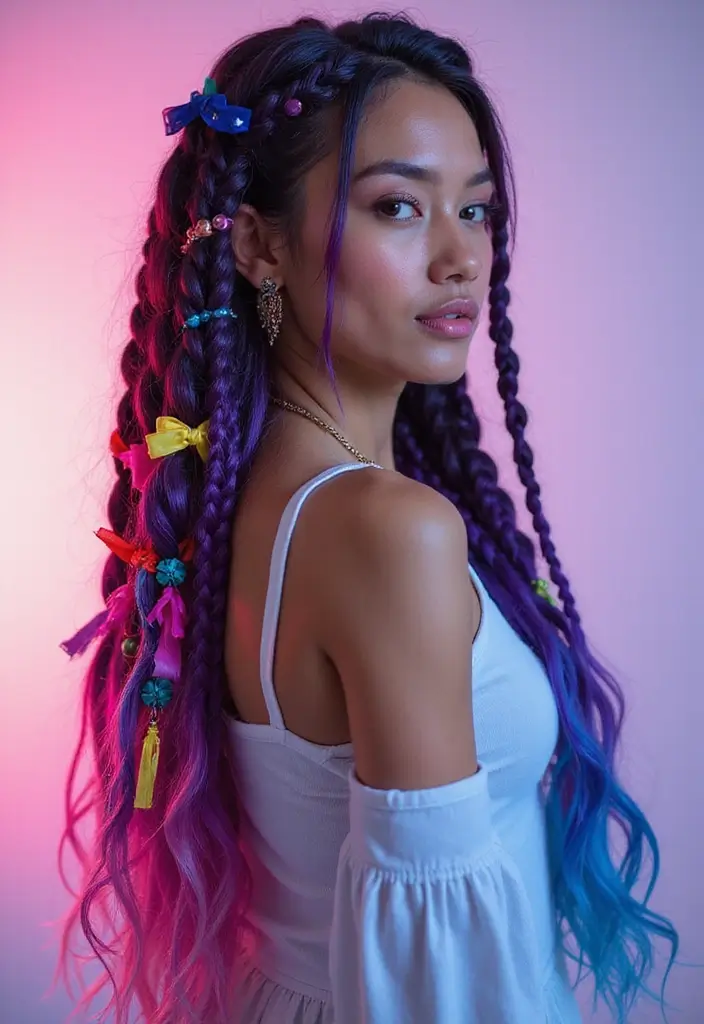 50 Packing Gel Hairstyles with Attachment That Turn Heads 34 50 Packing Gel Hairstyles with Attachment That Turn Heads - 34. Two-Toned Braids with Colorful Accessories