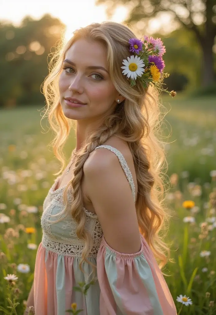 50 Packing Gel Hairstyles with Attachment That Turn Heads 38 50 Packing Gel Hairstyles with Attachment That Turn Heads - 38. Wild Braid with Natural Flowers
