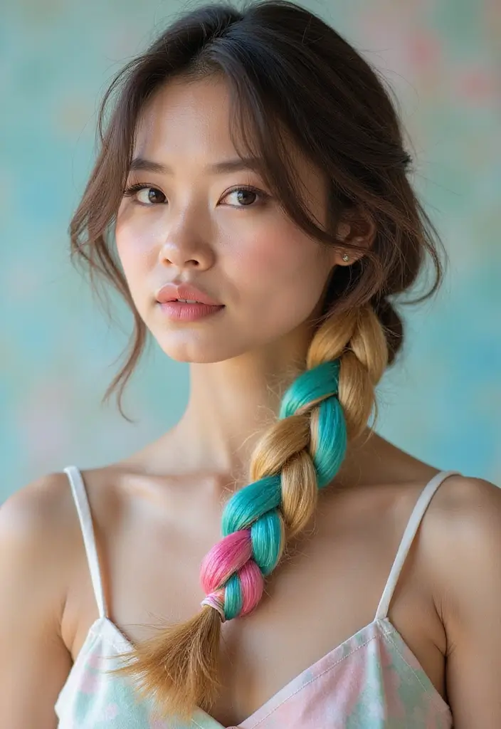 50 Packing Gel Hairstyles with Attachment That Turn Heads 48 50 Packing Gel Hairstyles with Attachment That Turn Heads - 48. Wide Braid with Colorful Strands
