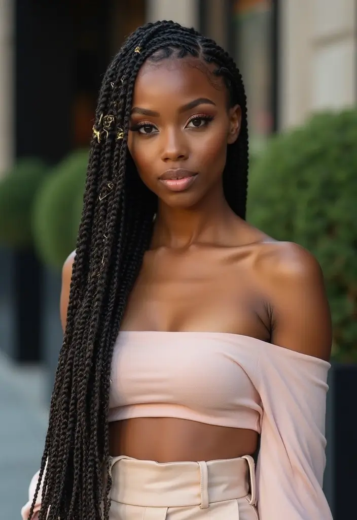 50 Packing Gel Hairstyles with Attachment That Turn Heads 9 50 Packing Gel Hairstyles with Attachment That Turn Heads - 9. Box Braids with Gold Thread