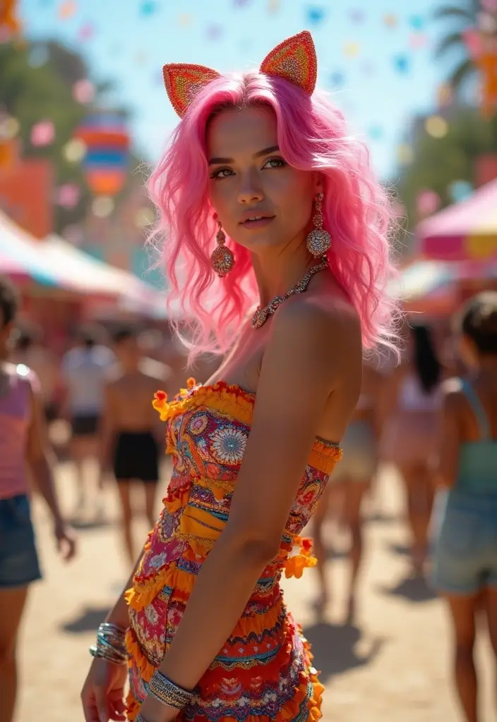 50 Pink Hair Color Ideas That Make a Bold Statement - 42. Pink Waves and Glitter