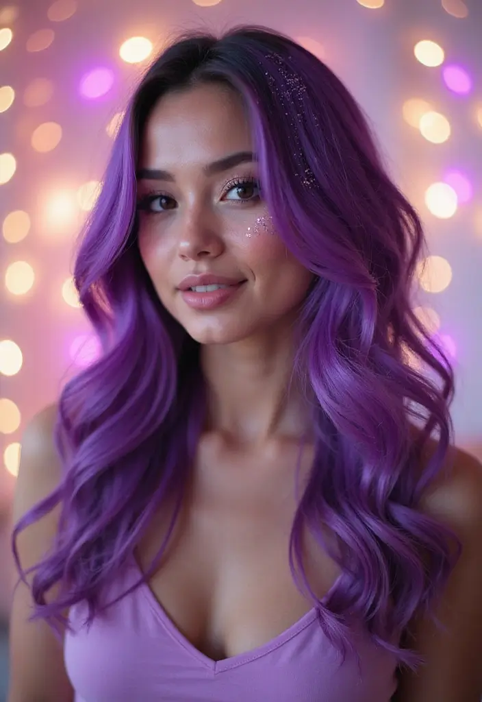 50 Purple Hair Color Ideas That Look Creative and Fun - 10. Purple Hair with Glitter