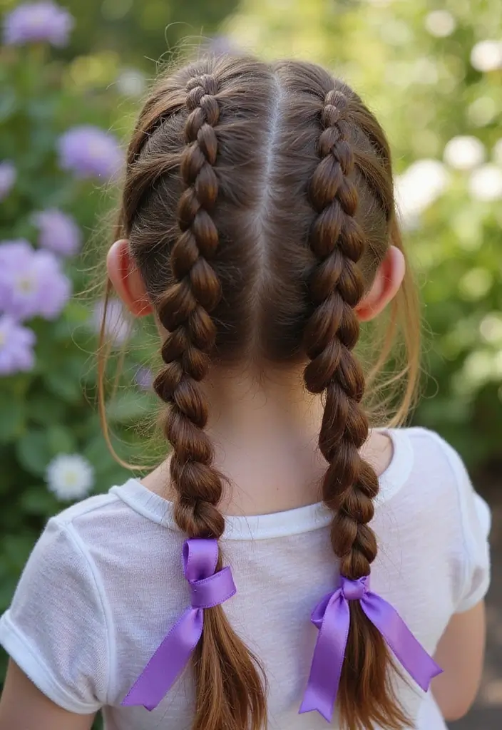 50 Purple Hair Color Ideas That Look Creative and Fun - 25. Purple Ribbons in Braids