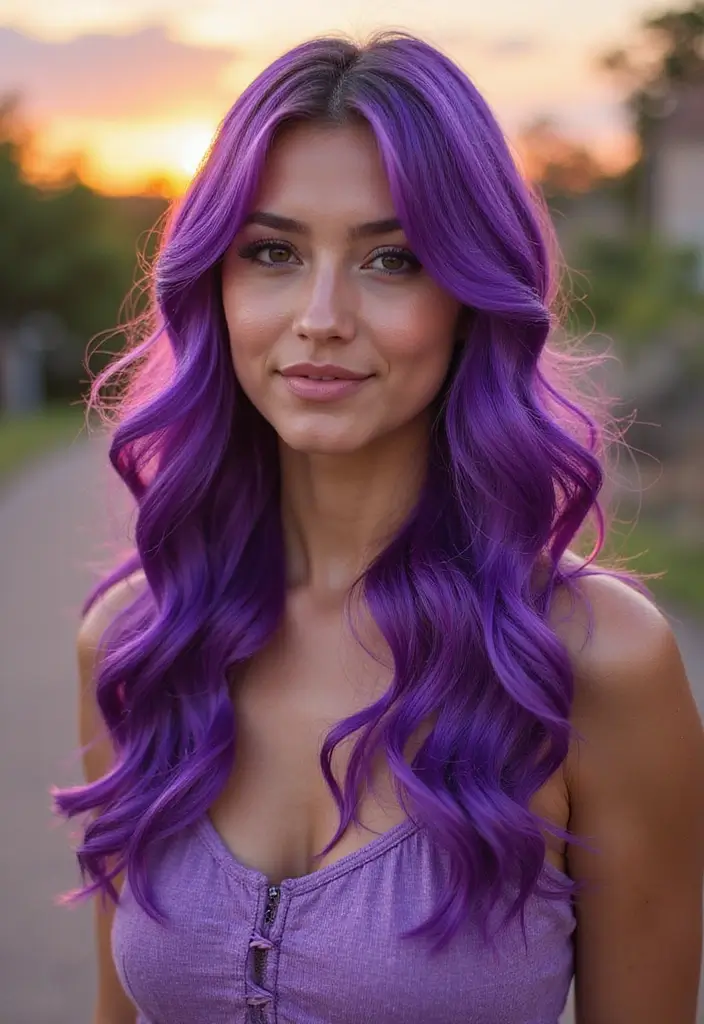50 Purple Hair Color Ideas That Look Creative and Fun - 27. Sunset Purple