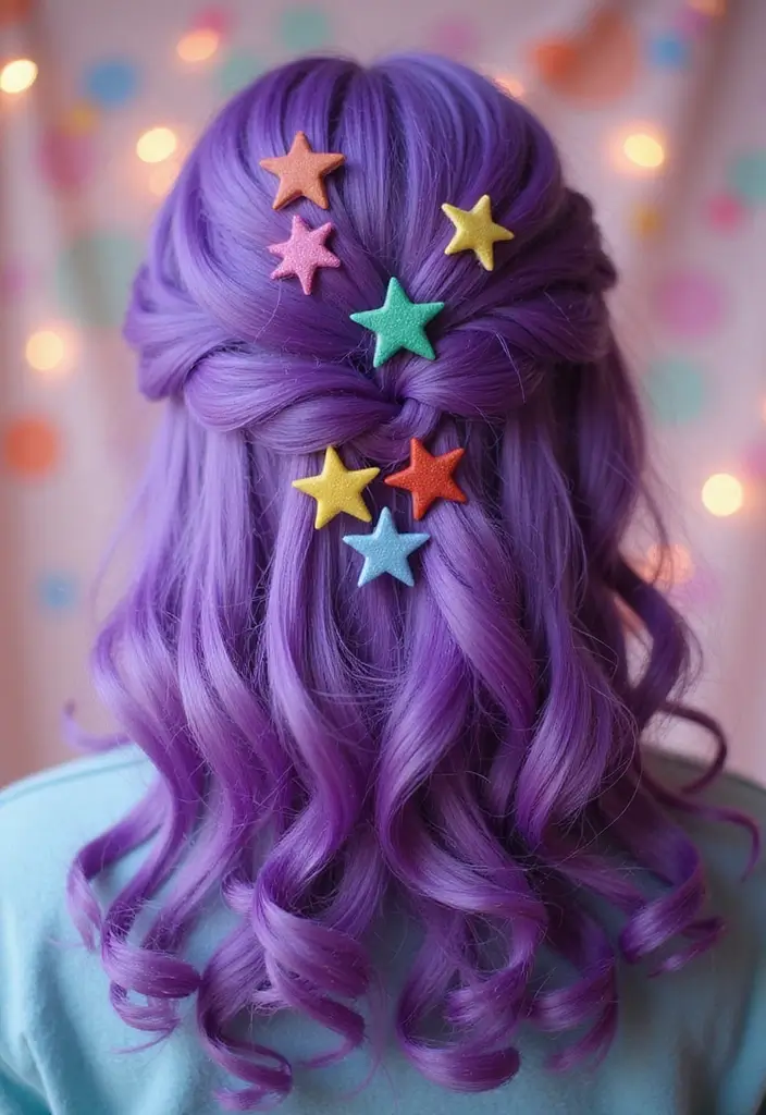 50 Purple Hair Color Ideas That Look Creative and Fun - 31. Purple Hair with Star Clips