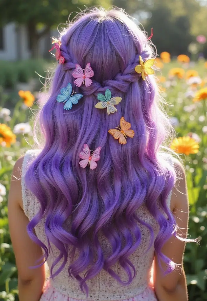 50 Purple Hair Color Ideas That Look Creative and Fun - 32. Purple Butterfly Clips