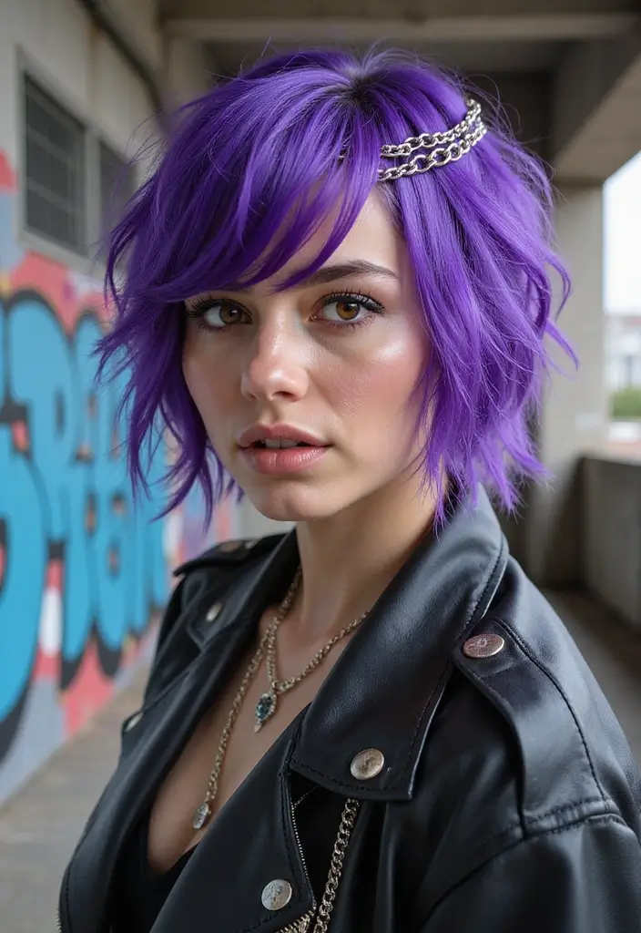 50 Purple Hair Color Ideas That Look Creative and Fun - 34. Purple Hair with Chains