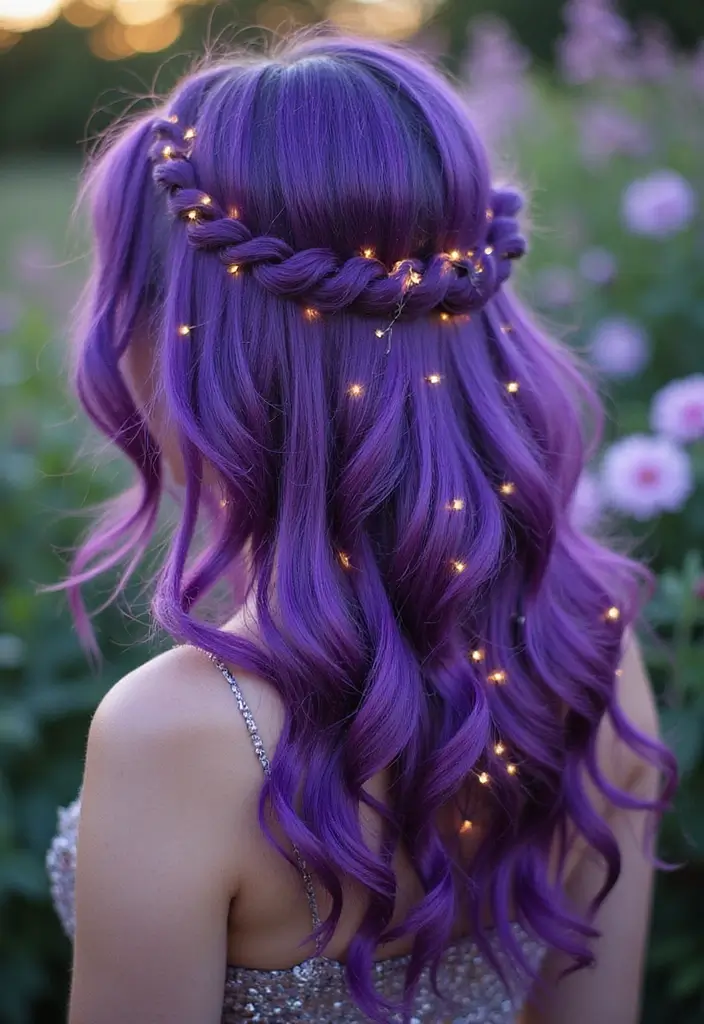 50 Purple Hair Color Ideas That Look Creative and Fun - 35. Purple Fairy Lights