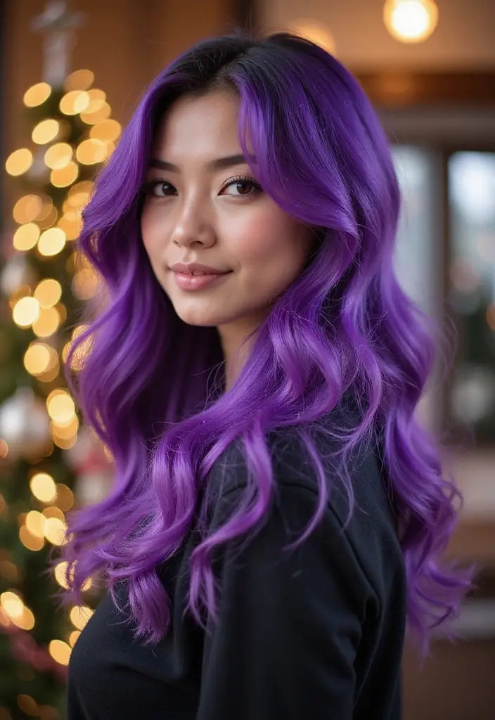 50 Purple Hair Color Ideas That Look Creative and Fun - 41. Purple Hair with Glitter Roots