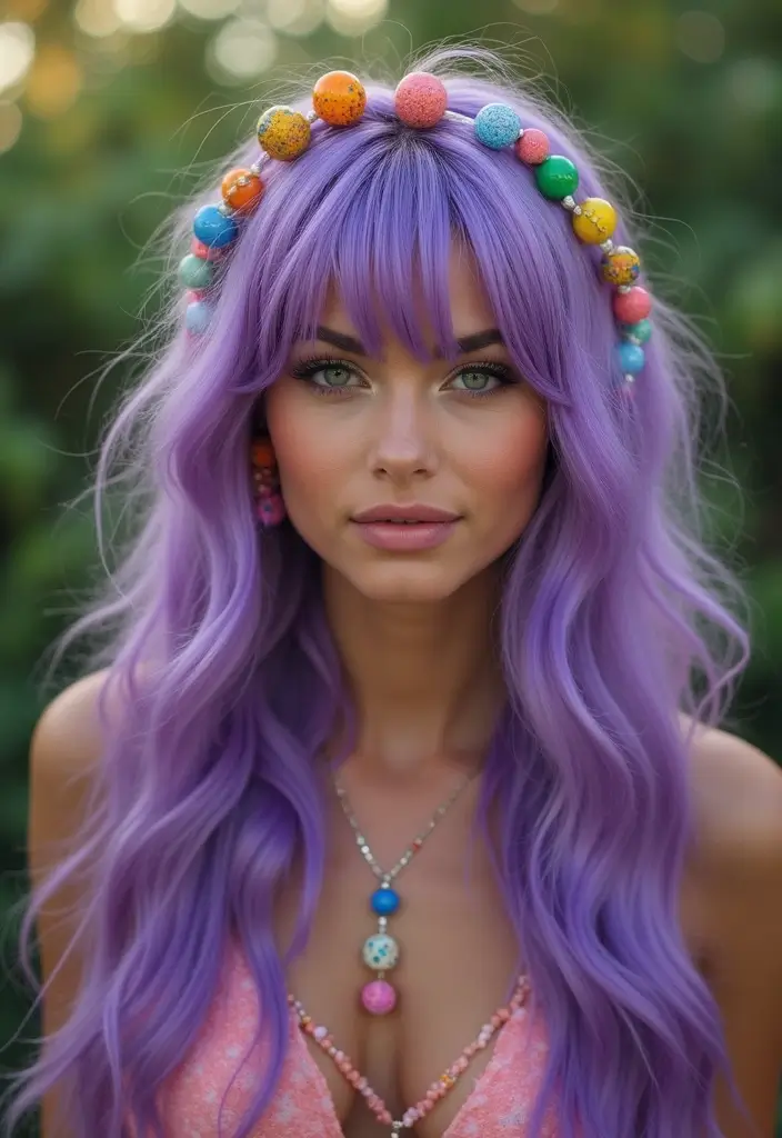 50 Purple Hair Color Ideas That Look Creative and Fun - 42. Purple Hair with Beads