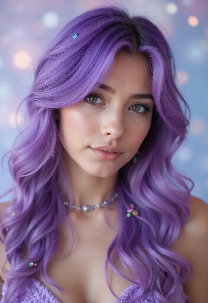 50 Purple Hair Color Ideas That Look Creative and Fun - 46. Purple Hair with Crystal Accents