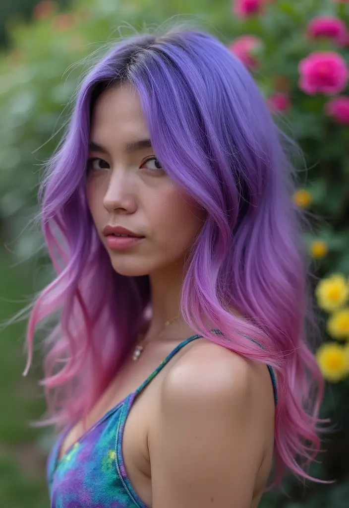 50 Purple Hair Color Ideas That Look Creative and Fun - 48. Purple Hair with Colorful Streaks