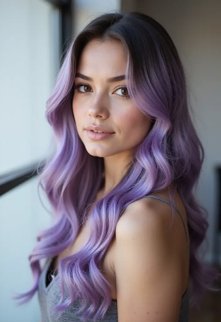 50 Purple Hair Color Ideas That Look Creative and Fun - 49. Lavender Roots with Darker Tips