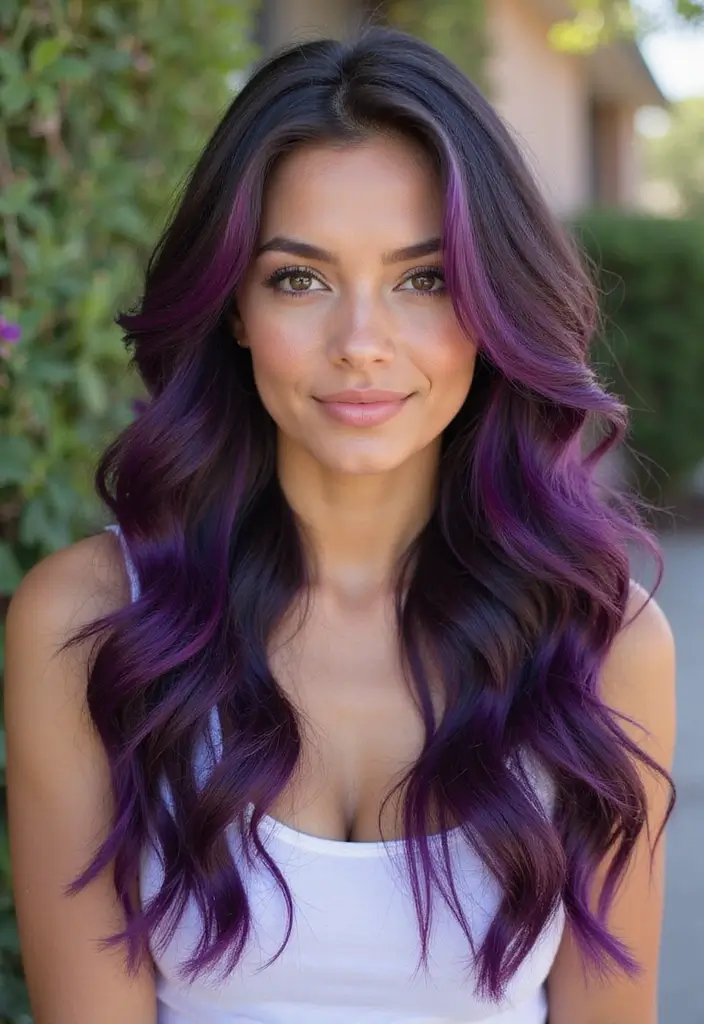 50 Purple Hair Color Ideas That Look Creative and Fun - 8. Purple Peekaboo Highlights
