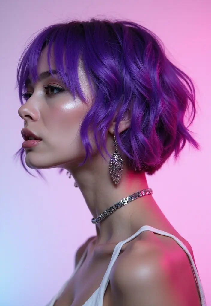 50 Purple Hair Color Ideas That Look Creative and Fun - 9. Electric Purple Splash