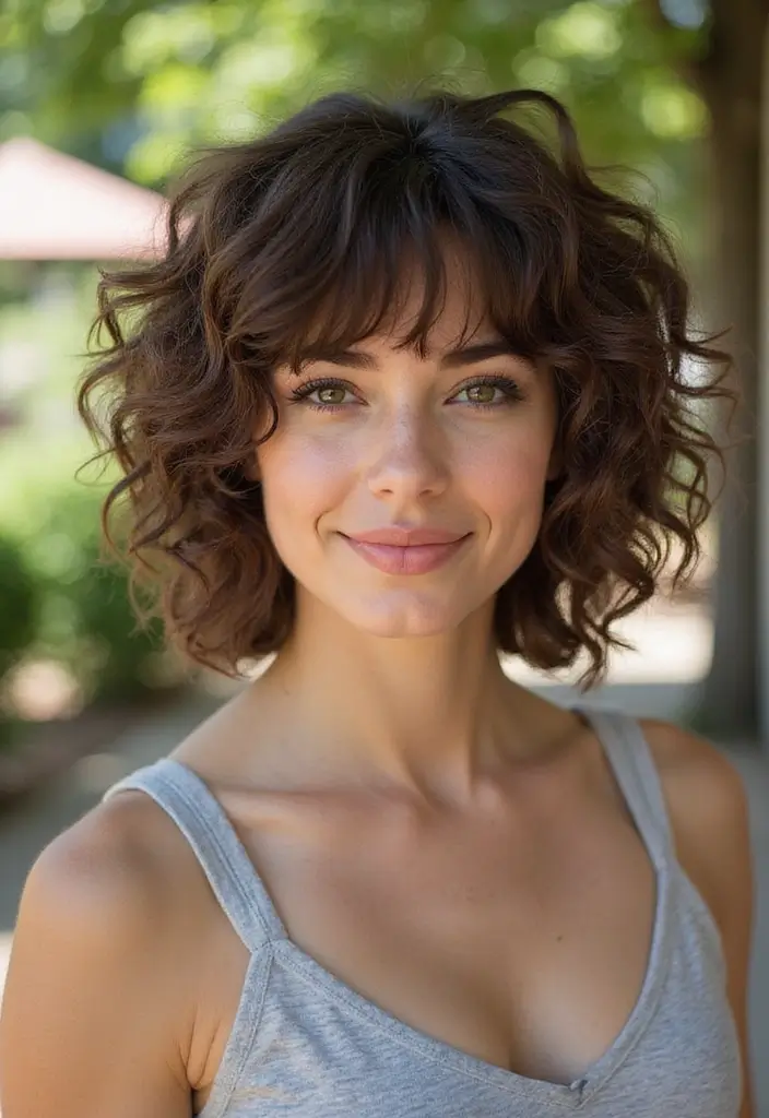 50 Short Curly Hair Hairstyles That Look Adorable 12 50 Short Curly Hair Hairstyles That Look Adorable - 12. Curly Side-Swept Bangs