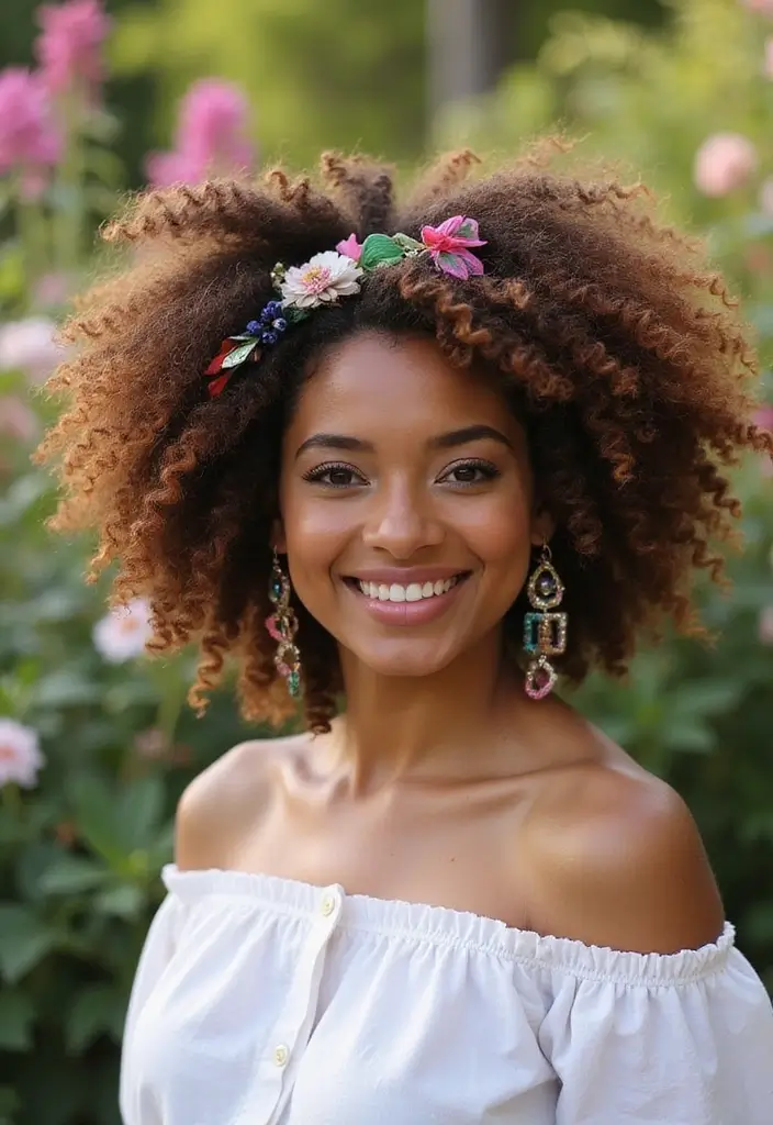 50 Short Curly Hair Hairstyles That Look Adorable 21 50 Short Curly Hair Hairstyles That Look Adorable - 20. Curly Hair with Hair Accessories