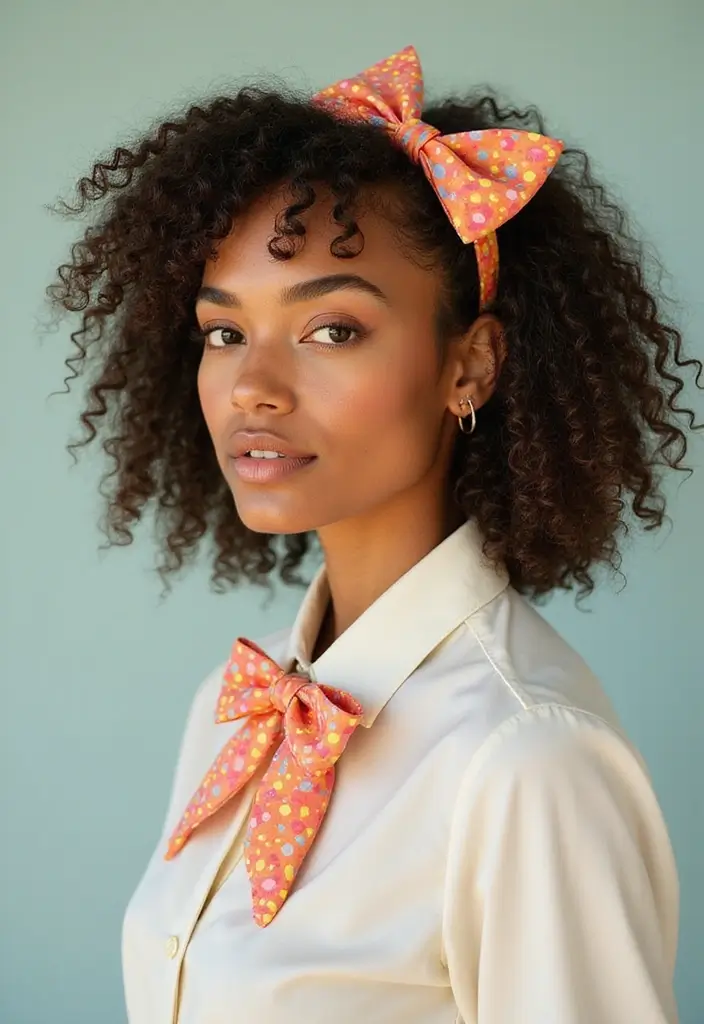 50 Short Curly Hair Hairstyles That Look Adorable 47 50 Short Curly Hair Hairstyles That Look Adorable - 46. Curly Hair with a Bow Tie