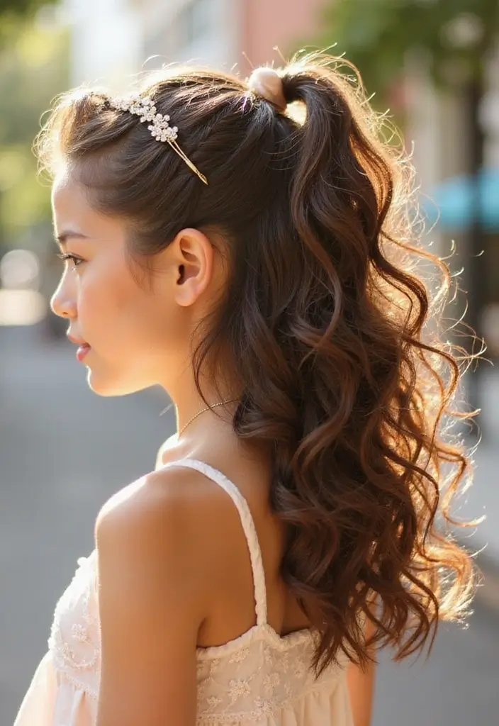 50 Short Curly Hair Hairstyles That Look Adorable 9 50 Short Curly Hair Hairstyles That Look Adorable - 9. Half-Up Curly Ponytail