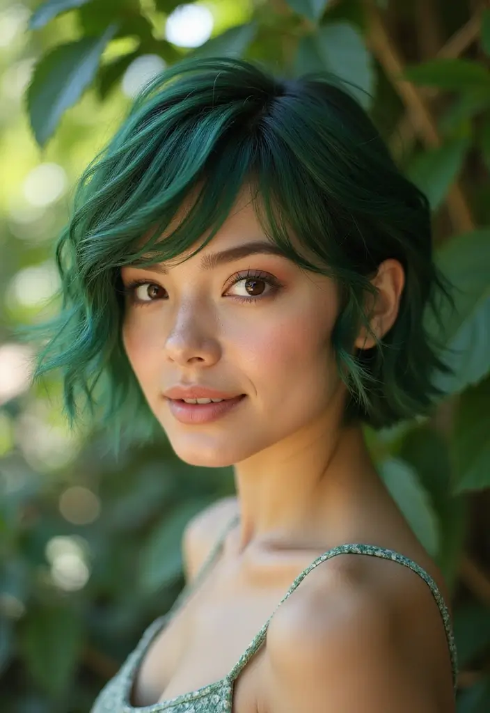 50 Short Hair Color Ideas That Instantly Upgrade Your Look - 11. Moss Green Pixie