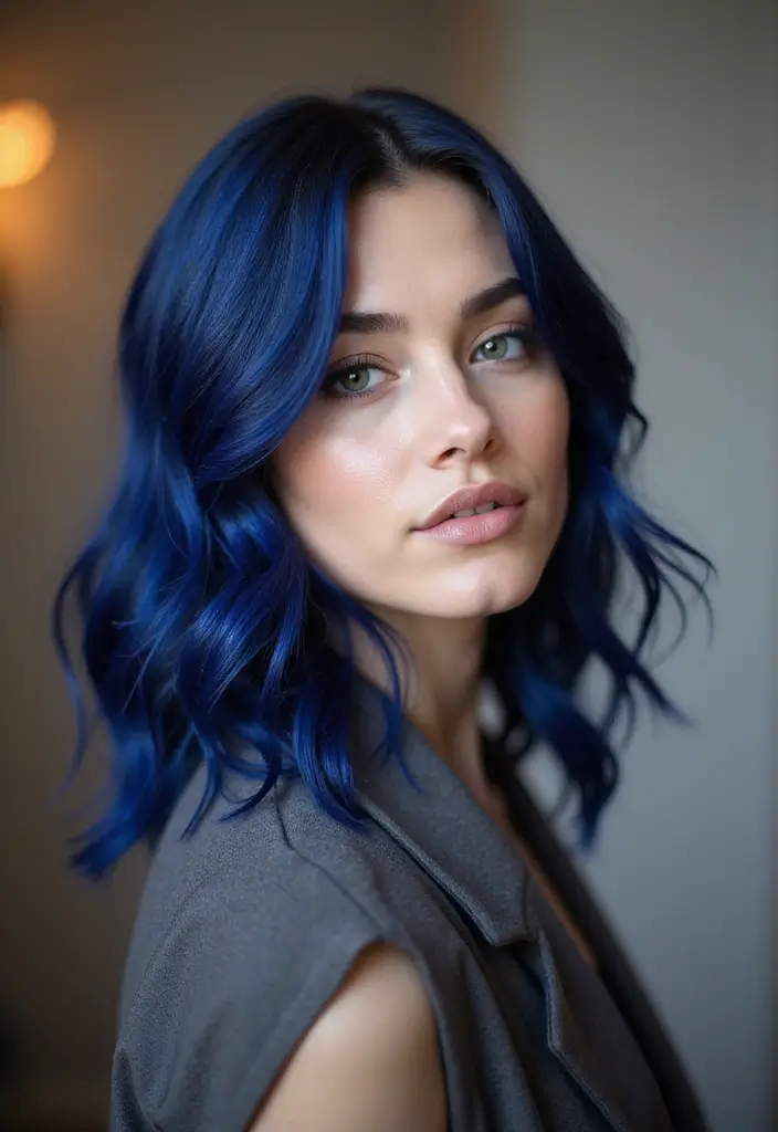 50 Short Hair Color Ideas That Instantly Upgrade Your Look - 20. Midnight Blue Lob