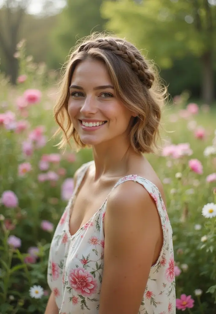 50 Short to Medium Hairstyles for Women That Feel Stylish - 24. Crown Braid with Short Hair