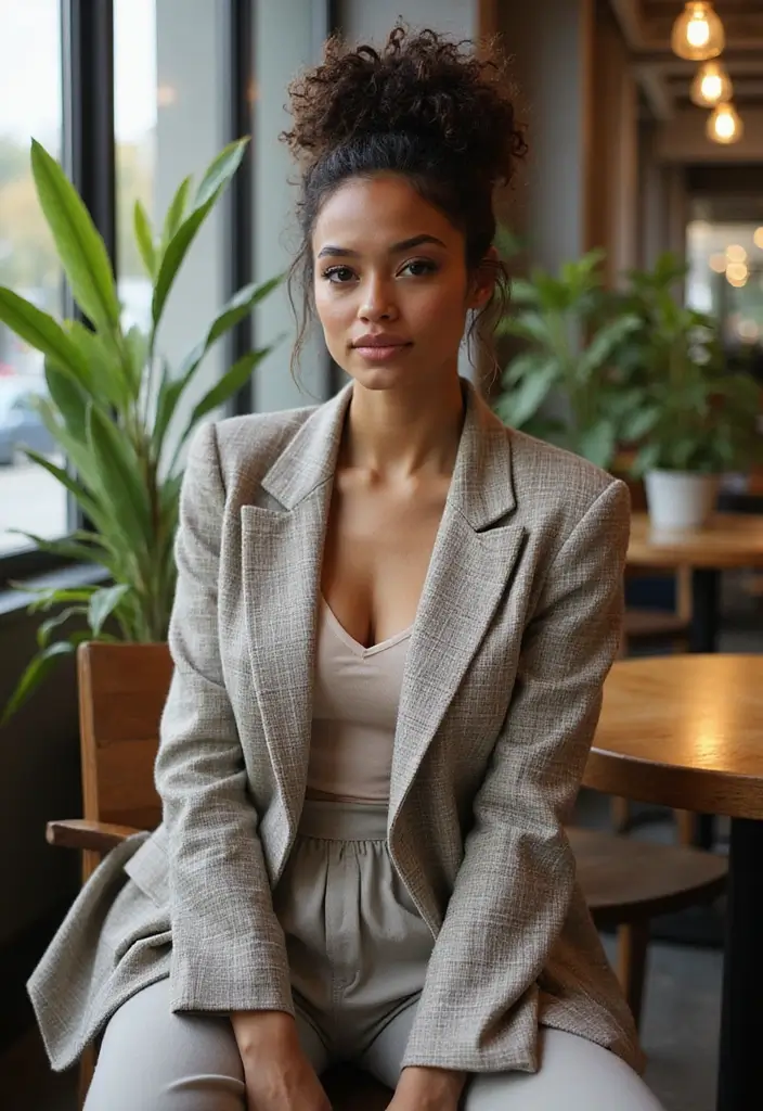 50 Shoulder Length Hairstyles for Women That Always Work - 42. Curly Hair with a Messy Bun