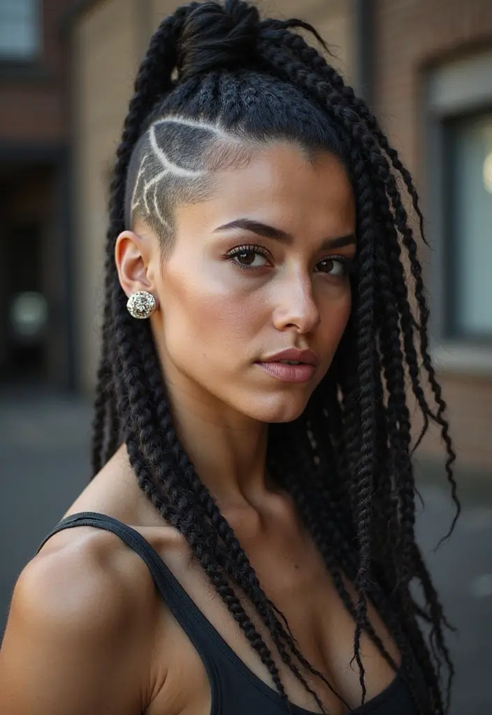 50 Stunning Hairstyles for Black Hair You’ll Want to Try - 40. Braids with Shaved Sides