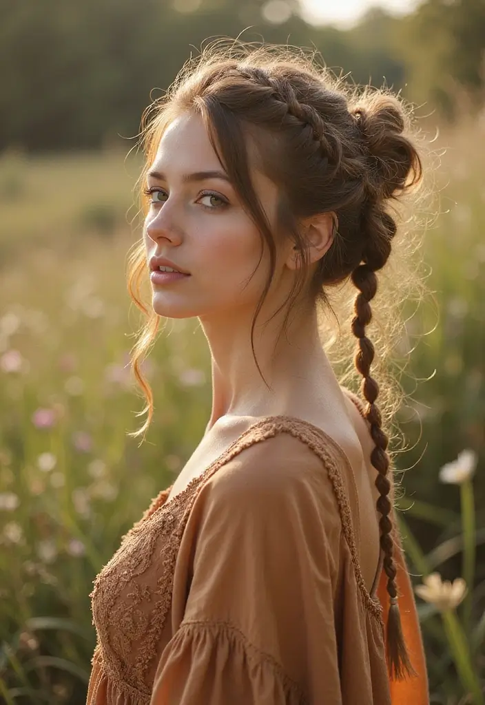 50 Stylish Hairstyles for Shoulder Length Hair You’ll Love - 20. Bohemian Braided Bun