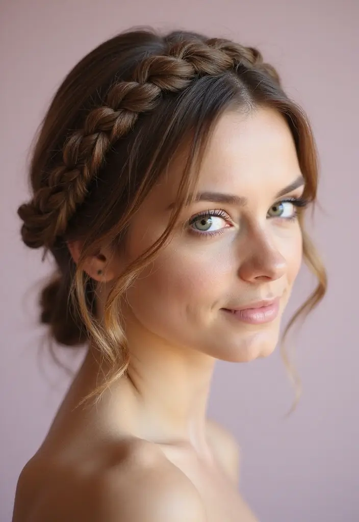 50 Stylish Hairstyles for Shoulder Length Hair You’ll Love - 3. Braided Crown