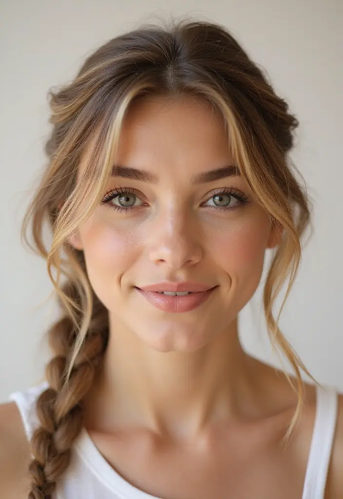 50 Stylish Hairstyles for Shoulder Length Hair You’ll Love - 33. Messy Side Braid