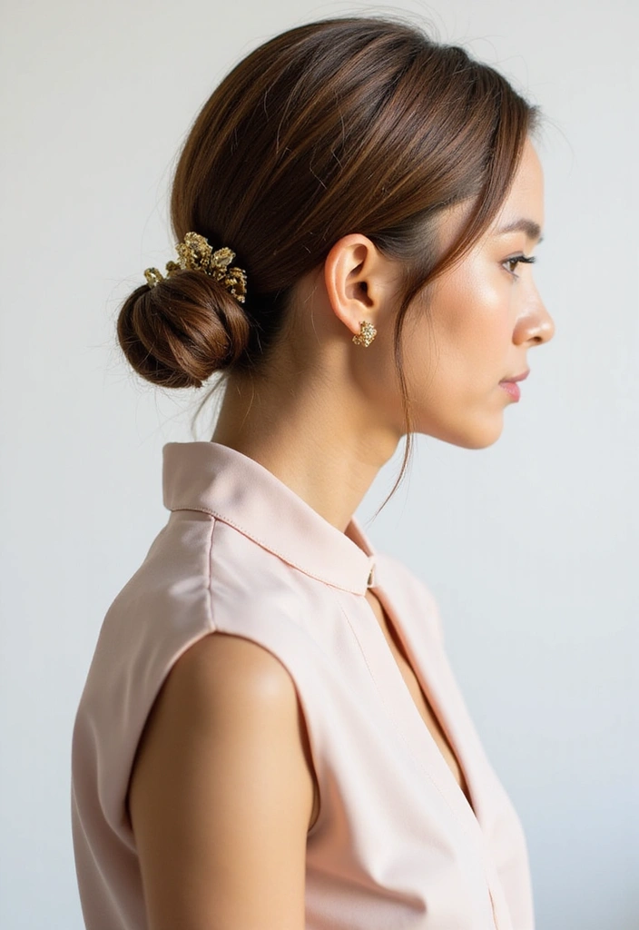 50 Stylish Hairstyles for Shoulder Length Hair You’ll Love - 37. Sleek Low Ponytail with Twist