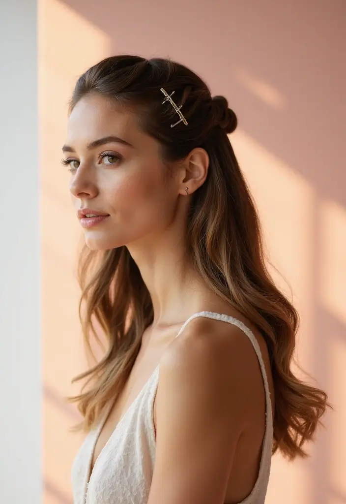 50 Stylish Hairstyles for Shoulder Length Hair You’ll Love - 39. Half-Up Twist with Volume
