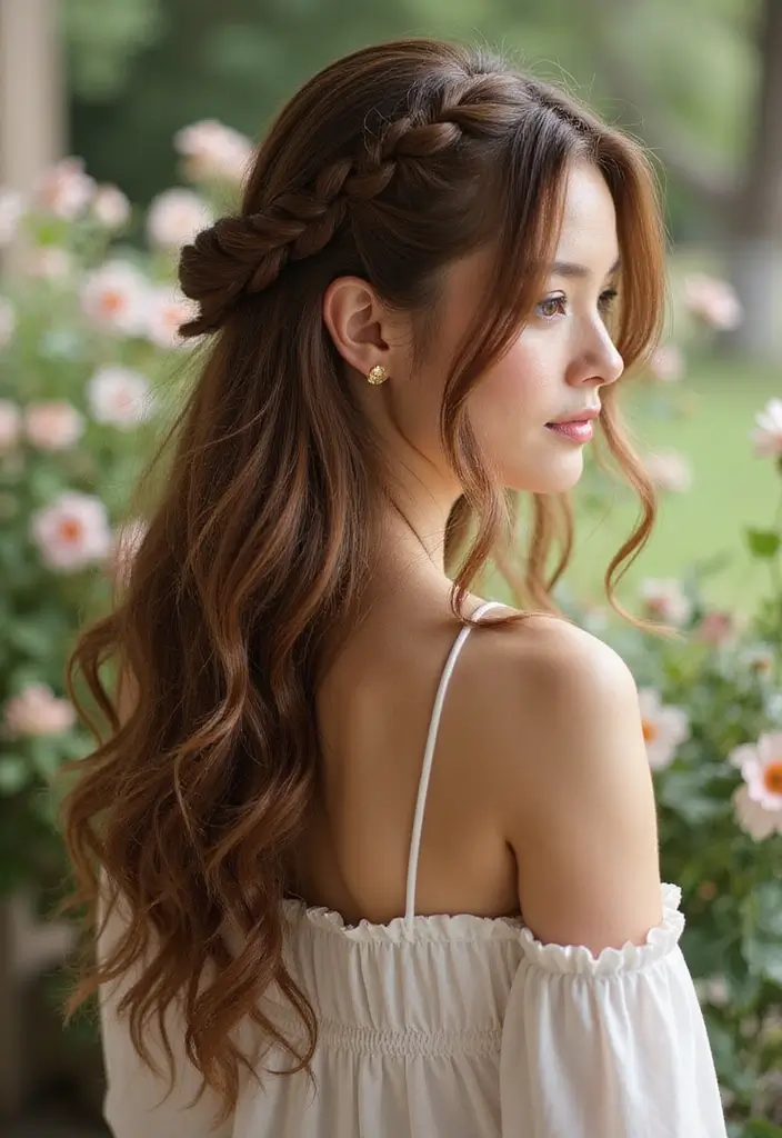50 Stylish Hairstyles for Shoulder Length Hair You’ll Love - 41. Half-Up Braid with Loose Ends