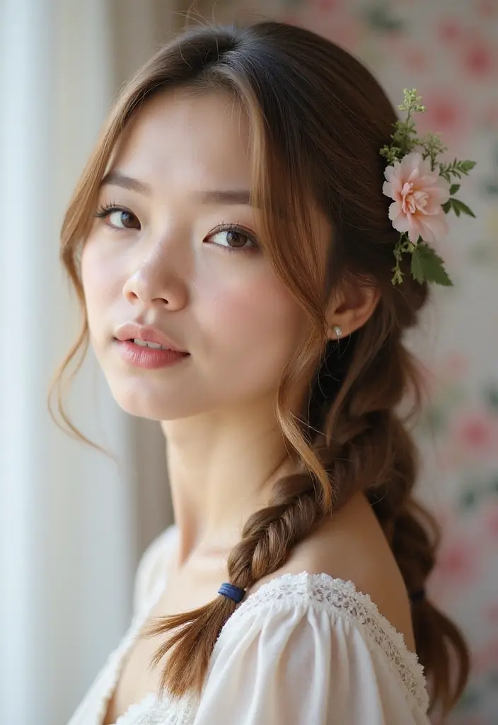 50 Stylish Hairstyles for Shoulder Length Hair You’ll Love - 47. Side-Swept Braid