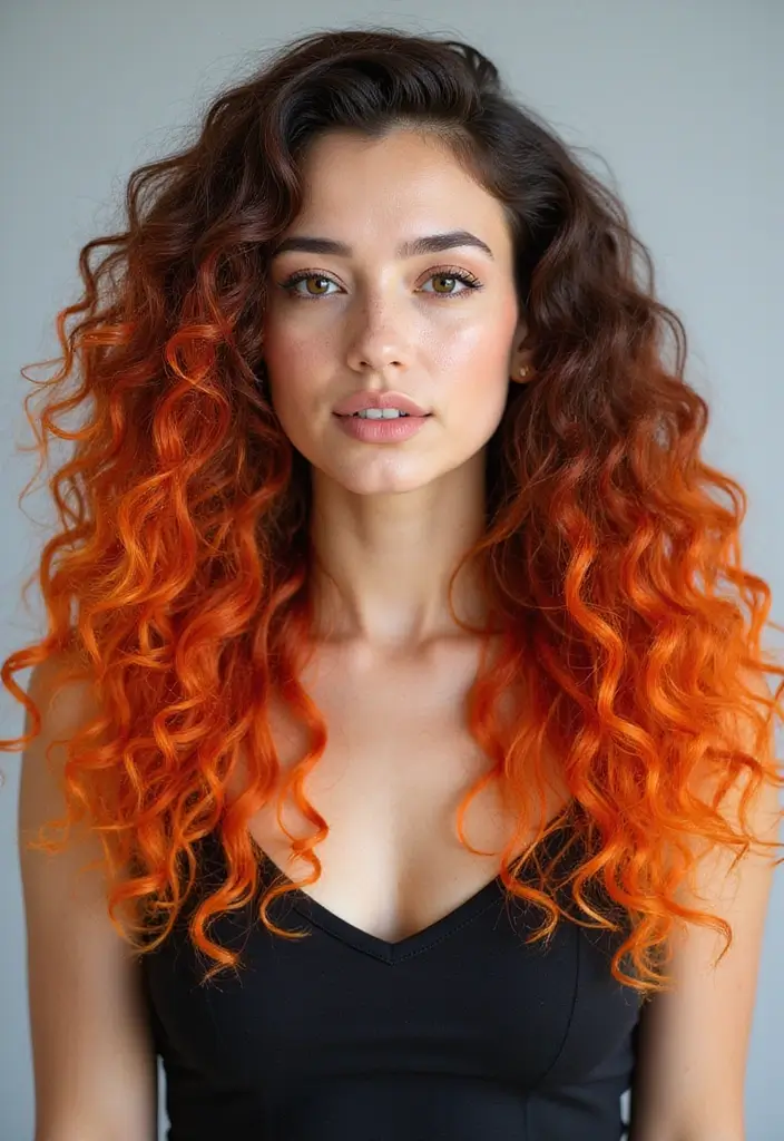 50 Trendy Two-Tone Hair Color Ideas for a Fresh Vibe 10 50 Trendy Two-Tone Hair Color Ideas for Curly Hair Types - 10. Bright Orange and Deep Brown