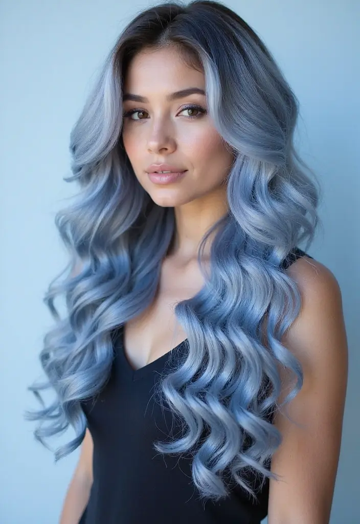 50 Trendy Two-Tone Hair Color Ideas for a Fresh Vibe 11 50 Trendy Two-Tone Hair Color Ideas for Curly Hair Types - 11. Soft Blue and Silver