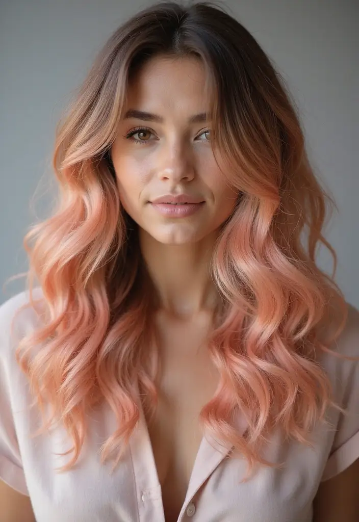 50 Trendy Two-Tone Hair Color Ideas for a Fresh Vibe 13 50 Trendy Two-Tone Hair Color Ideas for Curly Hair Types - 13. Peach and Dark Brown
