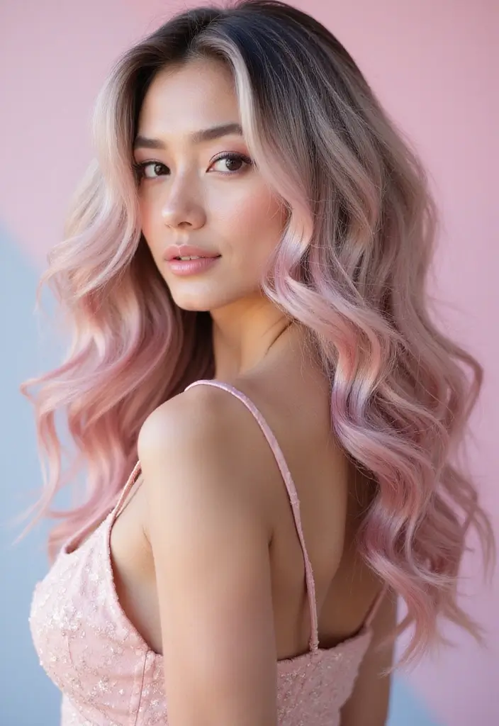 50 Trendy Two-Tone Hair Color Ideas for a Fresh Vibe 16 50 Trendy Two-Tone Hair Color Ideas for Curly Hair Types - 16. Blush Pink and Silver