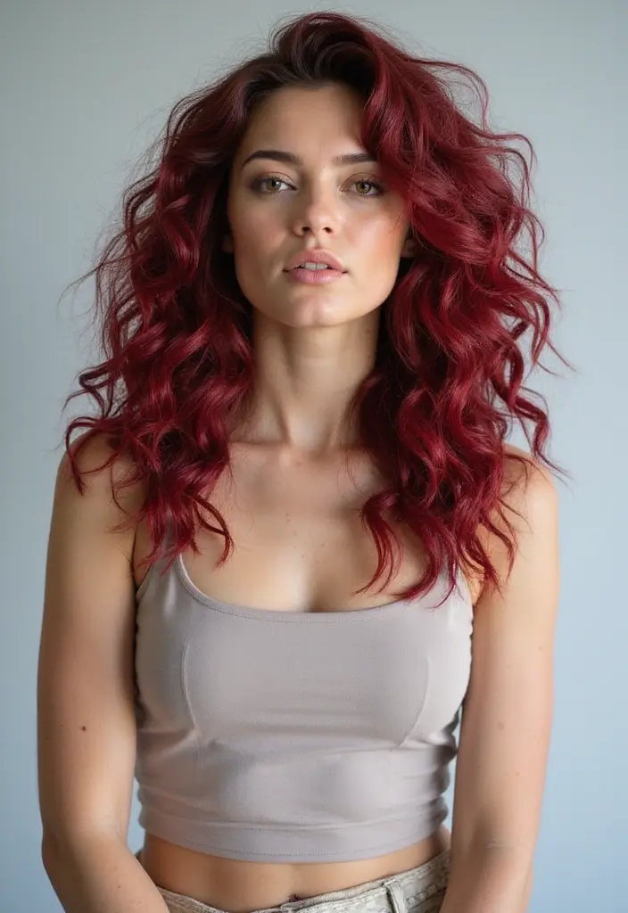 50 Trendy Two-Tone Hair Color Ideas for a Fresh Vibe 20 50 Trendy Two-Tone Hair Color Ideas for Curly Hair Types - 19. Cherry Red and Ash Grey