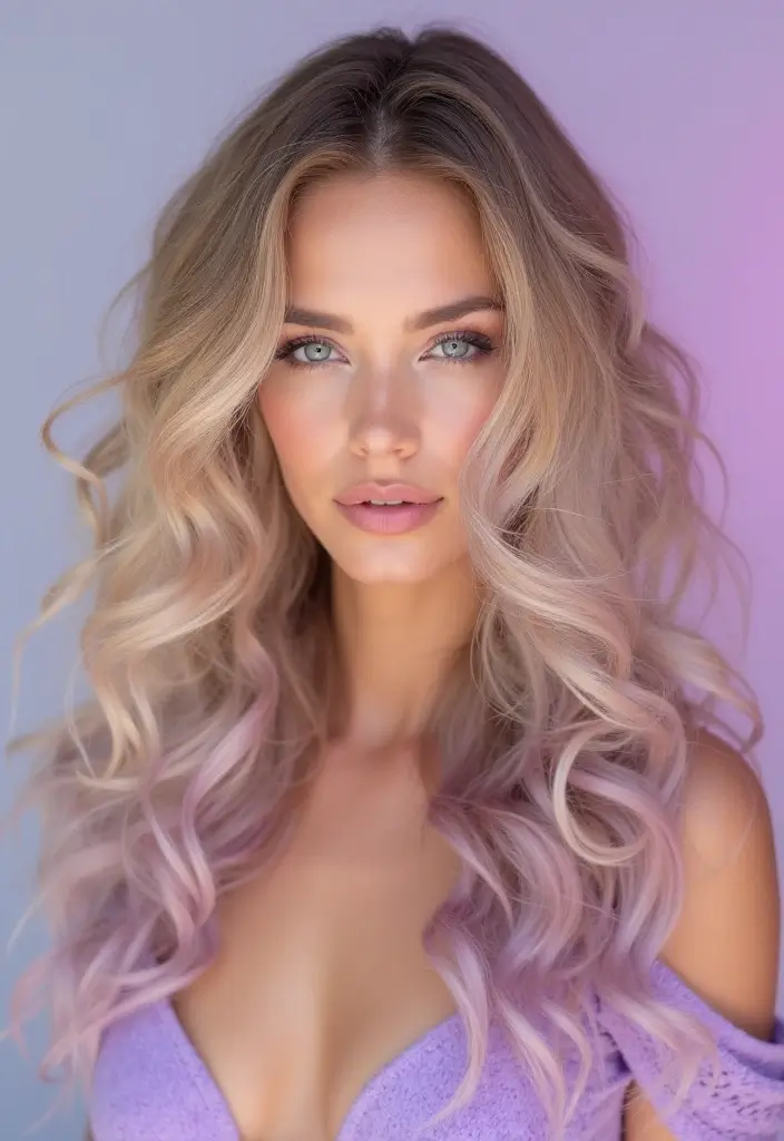 50 Trendy Two-Tone Hair Color Ideas for a Fresh Vibe 22 50 Trendy Two-Tone Hair Color Ideas for Curly Hair Types - 21. Golden Blonde and Soft Lavender