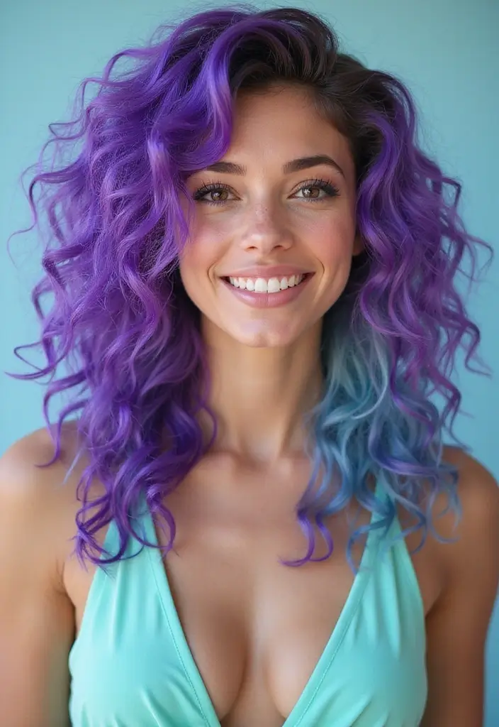 50 Trendy Two-Tone Hair Color Ideas for a Fresh Vibe 23 50 Trendy Two-Tone Hair Color Ideas for Curly Hair Types - 22. Bright Purple and Mint
