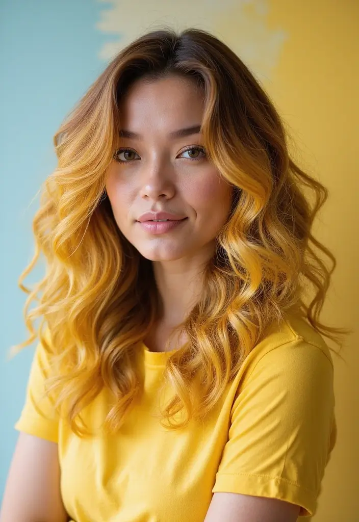 50 Trendy Two-Tone Hair Color Ideas for a Fresh Vibe 26 50 Trendy Two-Tone Hair Color Ideas for Curly Hair Types - 25. Lemon Yellow and Ash Brown